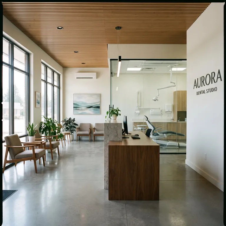Recepción con sala de espera y plantas